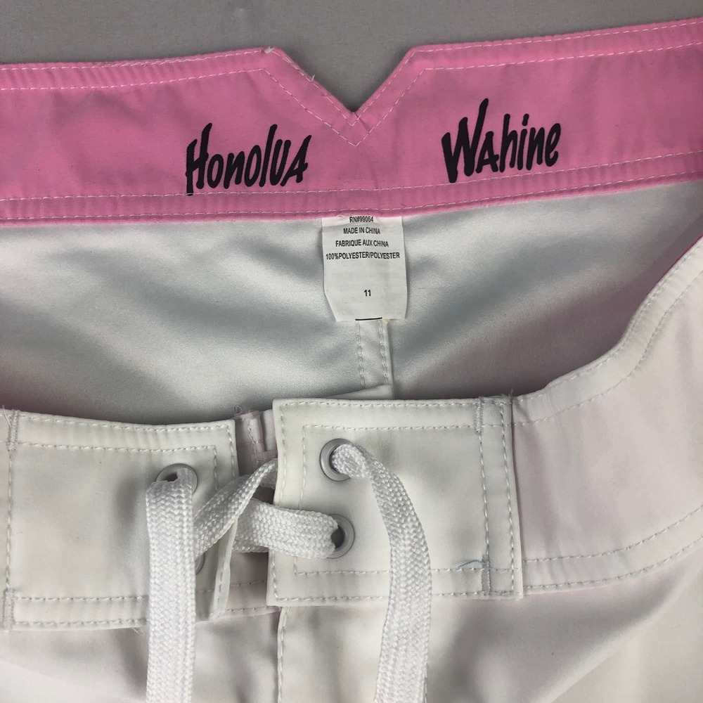 Vintage Honolua Wahine Women White w/ Hibiscus Board Shorts Size 11 - Picture 4 of 10